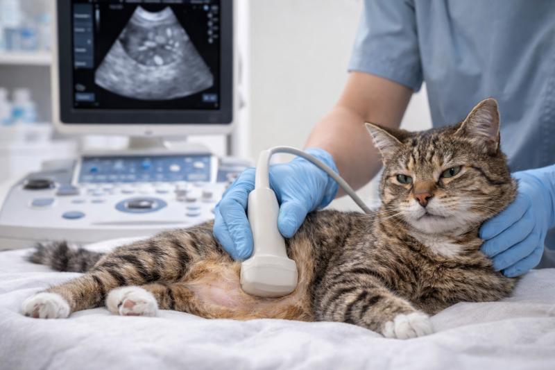 Katze wird per Ultraschall untersucht – Diagnose von PKD bei Katzen