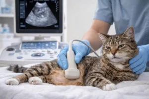 Katze wird per Ultraschall untersucht – Diagnose von PKD bei Katzen